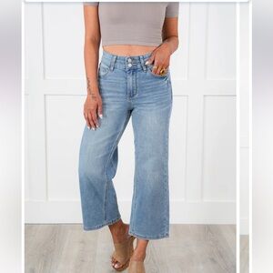 Judy Blue Oakley high rise wide leg cooling double waistband crop jeans 13/31